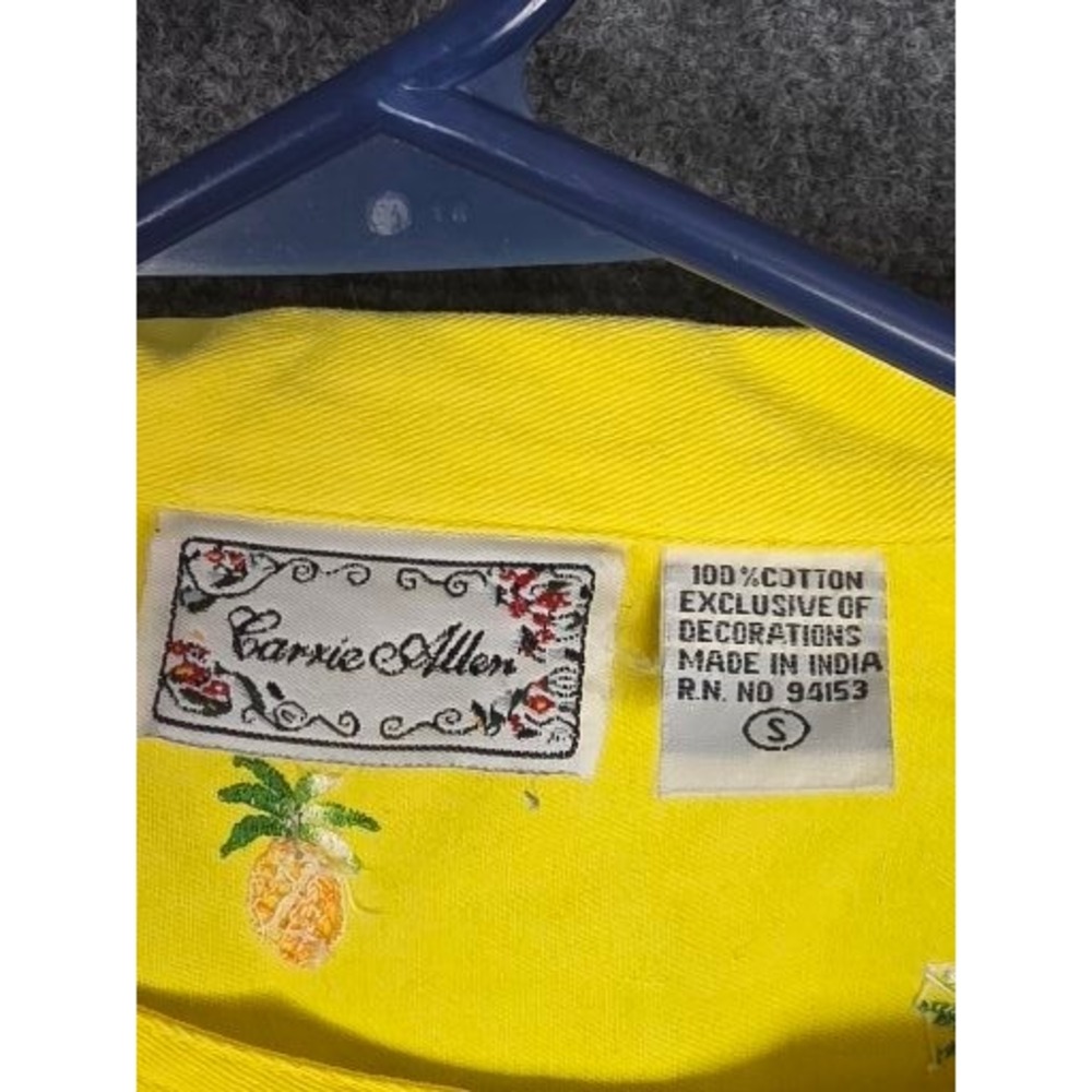 VTG Carrie Allen Yellow Embroidered Giraffe Pineapple Palm Tree Shirt Dress Sz S - Picture 3 of 7